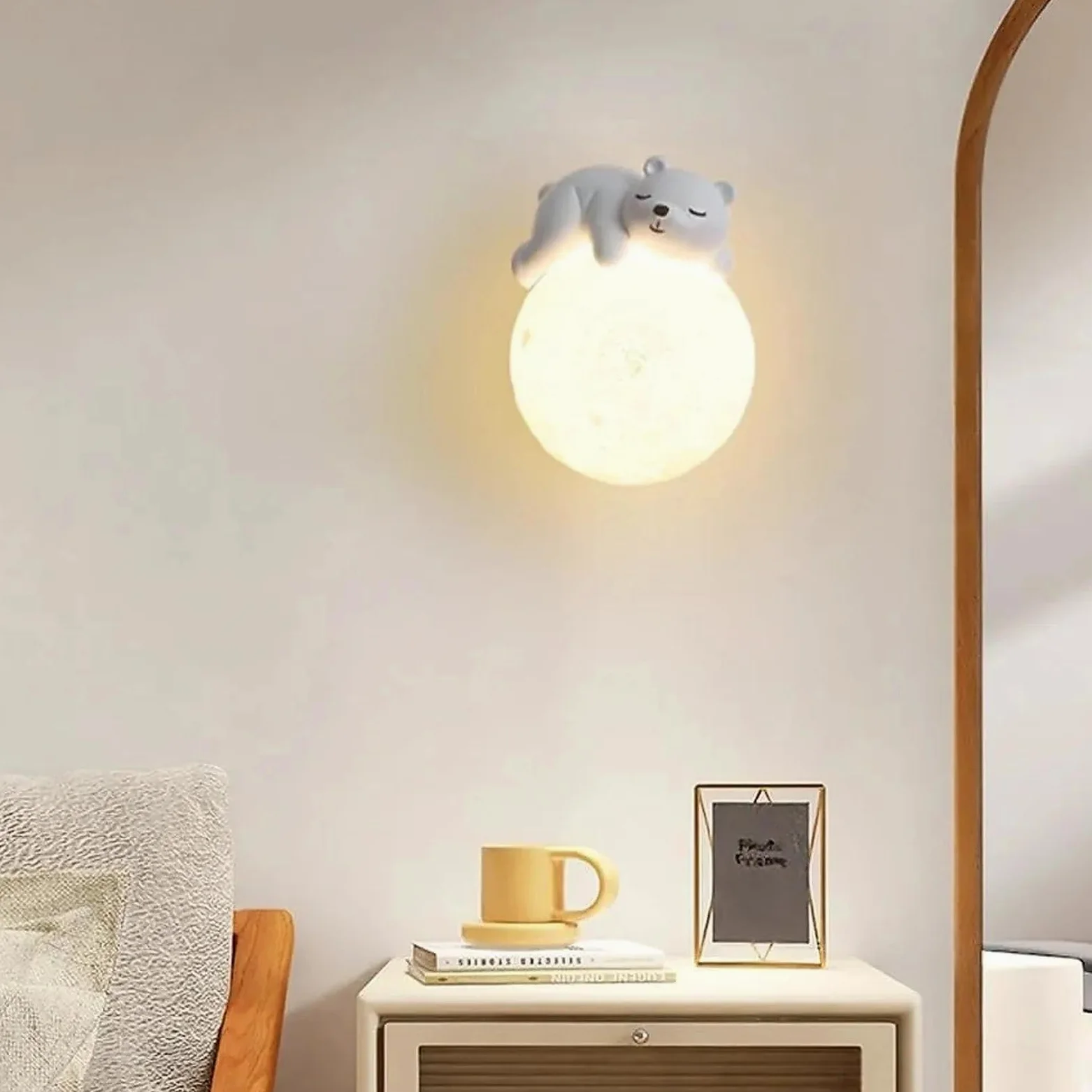Generico Lampada luna applique da parete LED moderna creativa per cameretta bambini e camera da letto, luce da parete interno con design nordico dimmerabile (Bear)