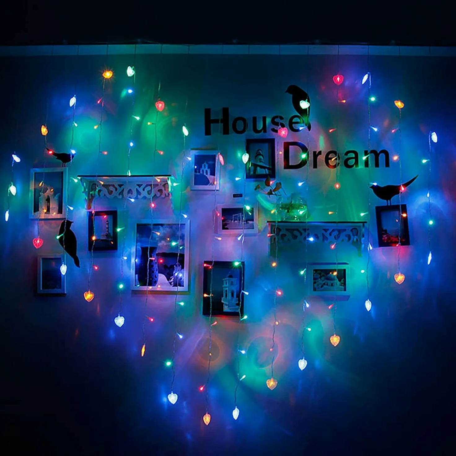 Cascata Luci Da Esterno,124 LED 2M x 1.5M Alimentato a batteria per la decorazione di nozze della camera da letto del partito (3cm, Multicolor)