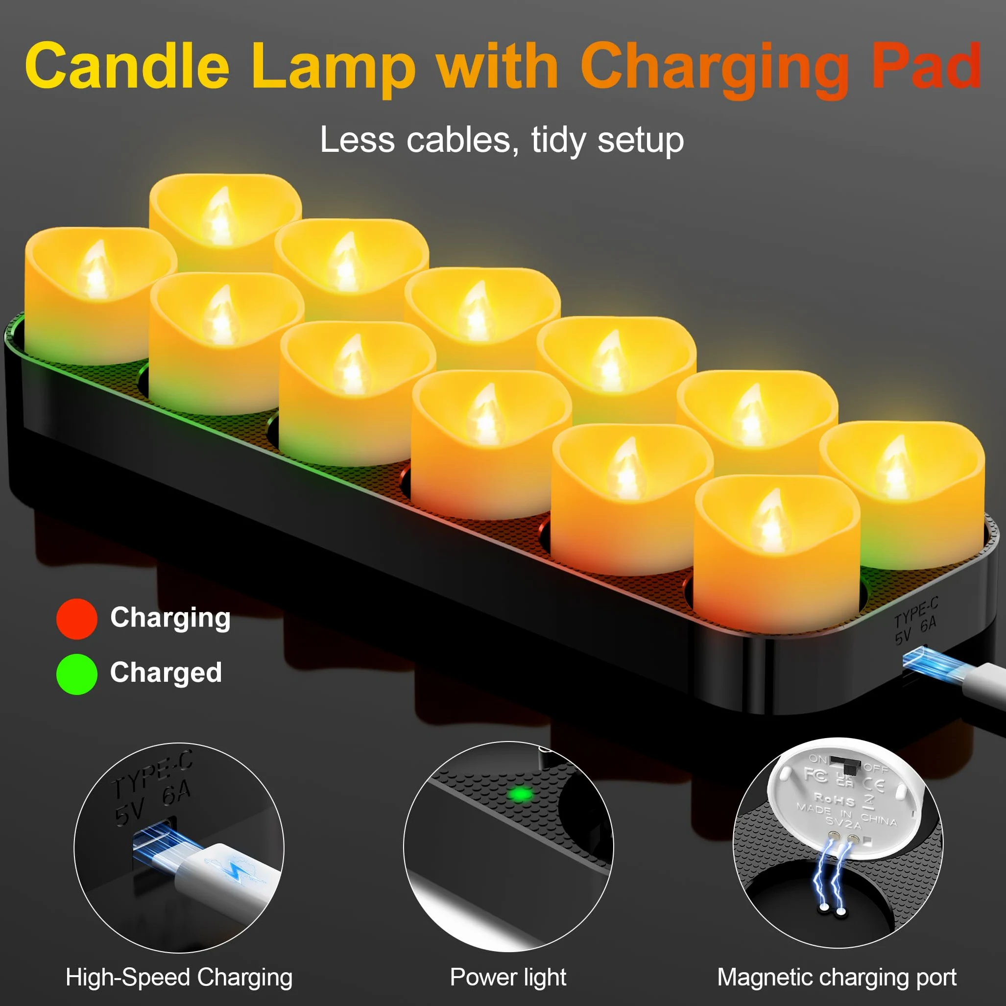 daphomeu 12 lumini a LED ricaricabili con telecomando e funzione timer, stazione di ricarica magnetica, funzionamento 100 H+, candele elettriche tremolanti per decorazioni natalizie e decorazioni da