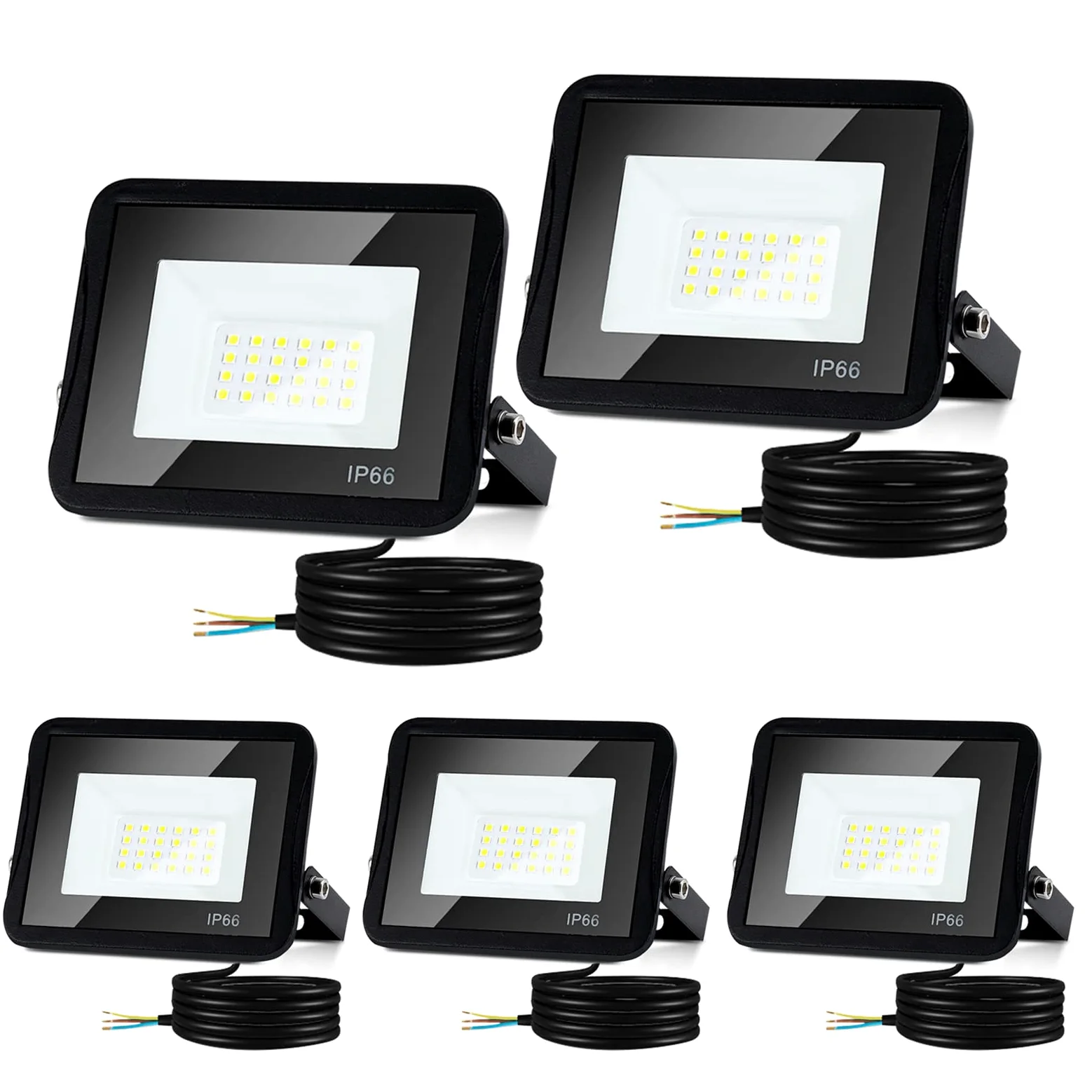 Faretto LED da Esterno 5x50W, Super Luminosa 4250LM Proiettore Lampada Luce Potente Bianco Caldo 3000K, IP66 Impermeabile Per Piazzale, Parcheggio (Nessuna Spina)