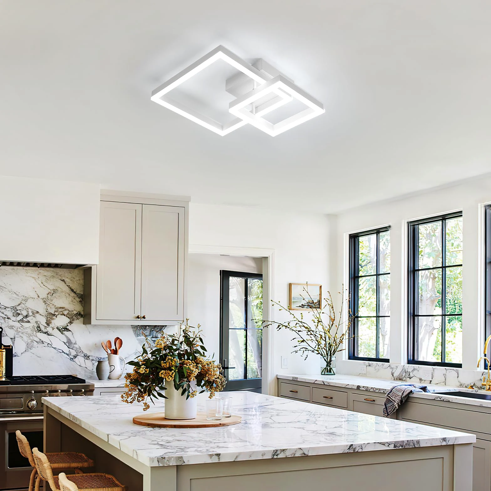 Plafoniera LED Soffitto Dimmerabile, 36W 4050LM Lampadario LED Soffitto con Telecomando 3000K-6500K, Moderna Plafoniera Quadrata per Camera da Letto Soggiorno Cucina Corridoio, Bianco, 52*42*12CM