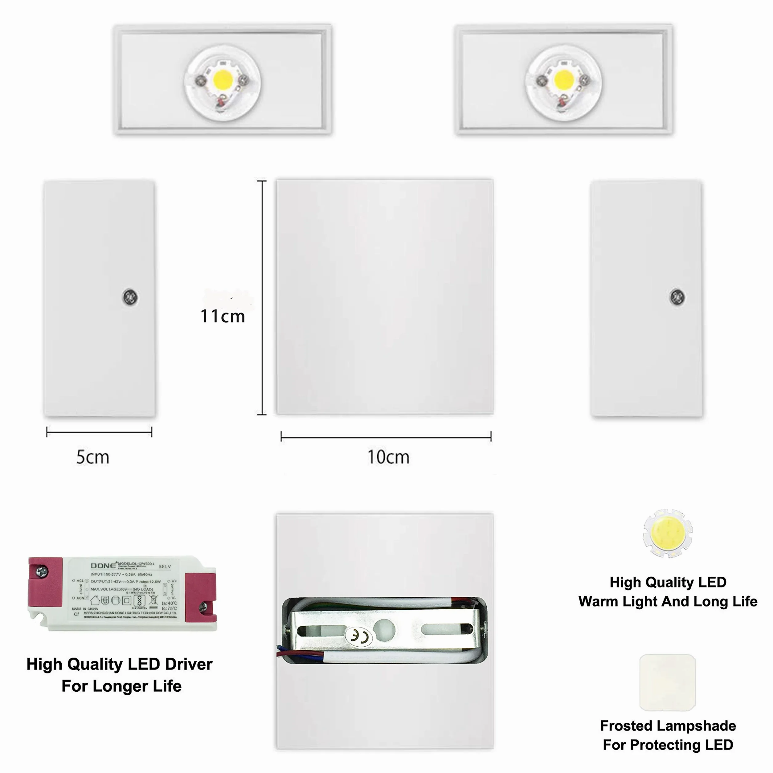 Applique da Parete Interno Moderno Led, 2 Pezzi 7W Lampada da Parete in Alluminio Bianco Caldo 3000K Lampada da Muro per Salotto, Bagno, Camera da letto