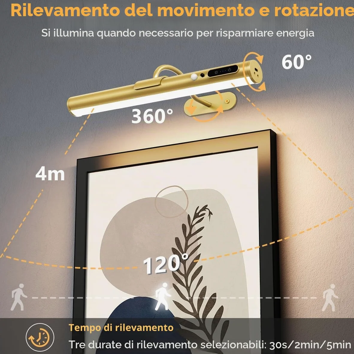 Applique da parete senza fili con Sensore di Movimento, Luce specchio bagno ricaricabile con telecomando e calamita,lampada LED parete per fotografica, muro, interno,wireless wall light
