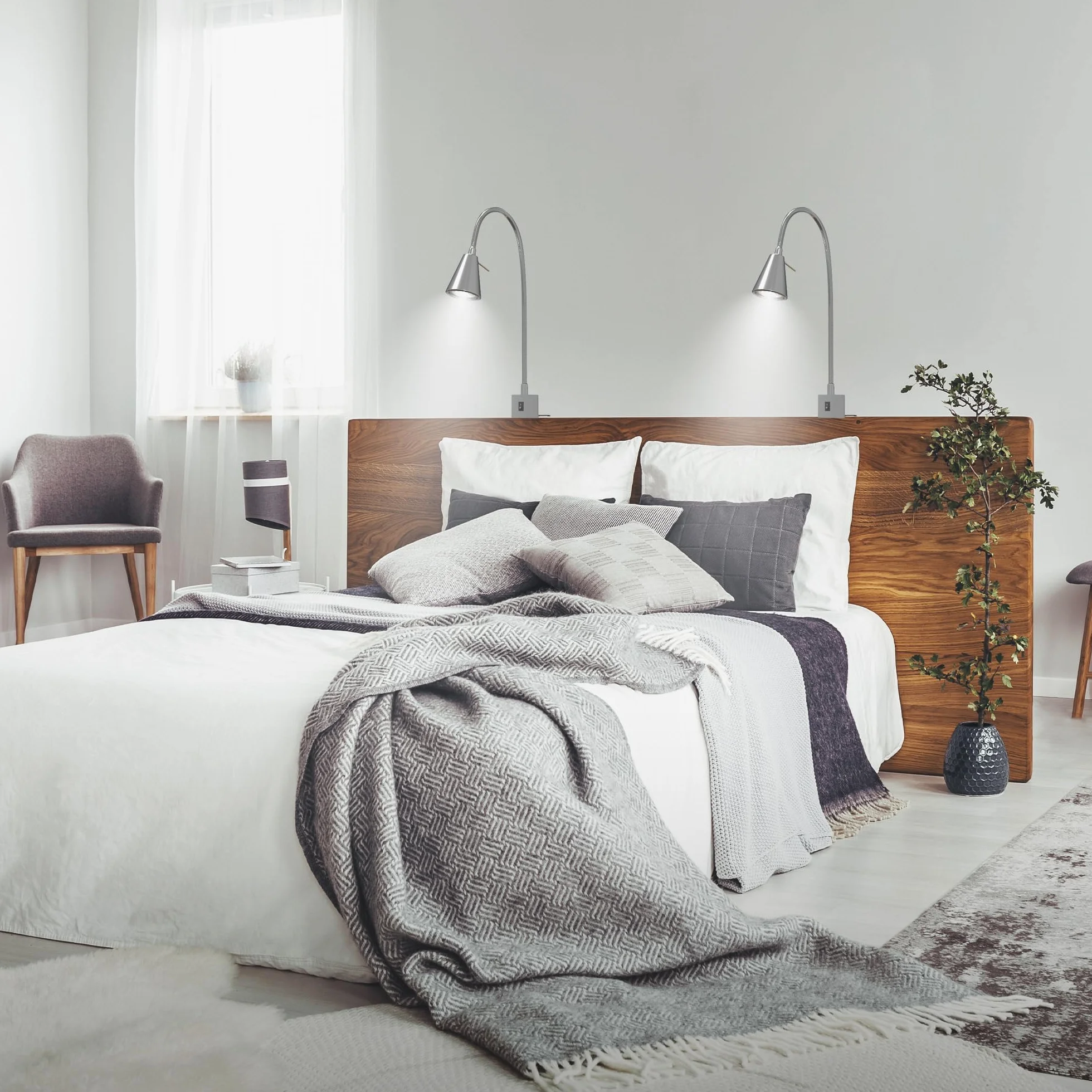 BRILONER - Set di 2 lampade da lettura LED con interruttore, orientabili, diverse posizioni di montaggio, applique da interno, lampada da parete, da letto, da comodino, 40,3 cm, nichel opaco
