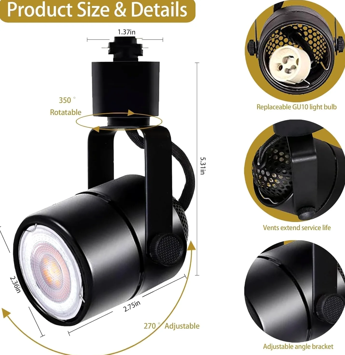 Set di Illuminazione LED Nero Regolabile di Luminosità Bravsekai, Testa per Binario GU10 10W 3CCT con 2x1m Binario Tipo H, 3000K/4000K/6000K Regolabili, Faretti da Soffitto Commerciali con 6 Lampade G