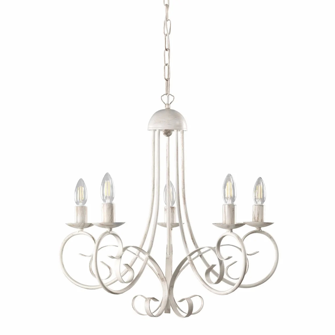 ONLI Pompei - Lampadario 5 luci, stile classico ed elegante. Struttura in metallo. Bianco
