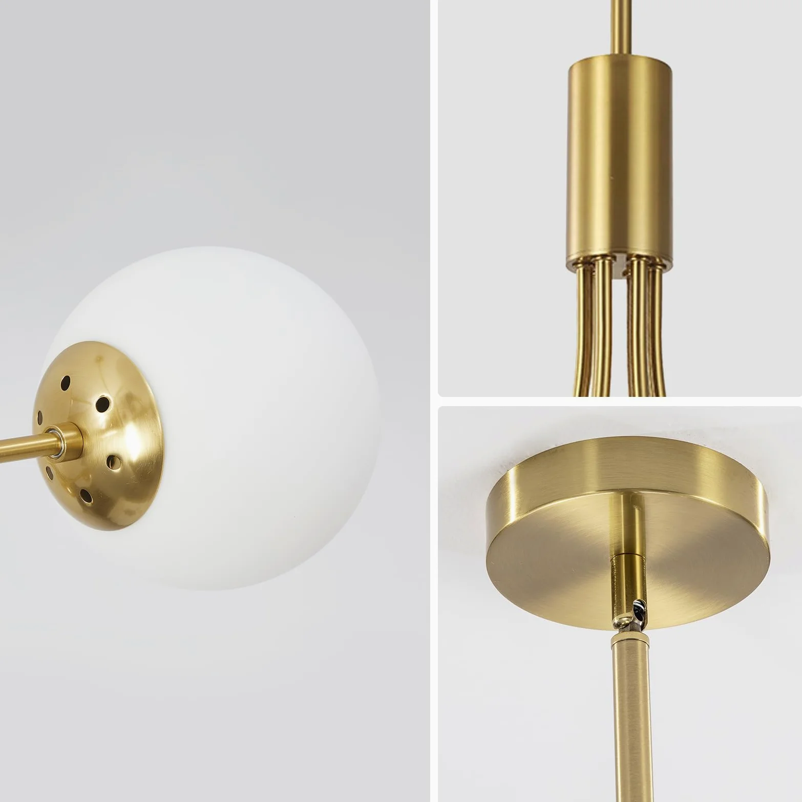 KCO Lighting Lampadario Sputnik Moderno 6 luci,Lampadario Oro Con Sfere Bianche per Sala da Pranzo, Isola Cucina, Soggiorno,Camera da Letto