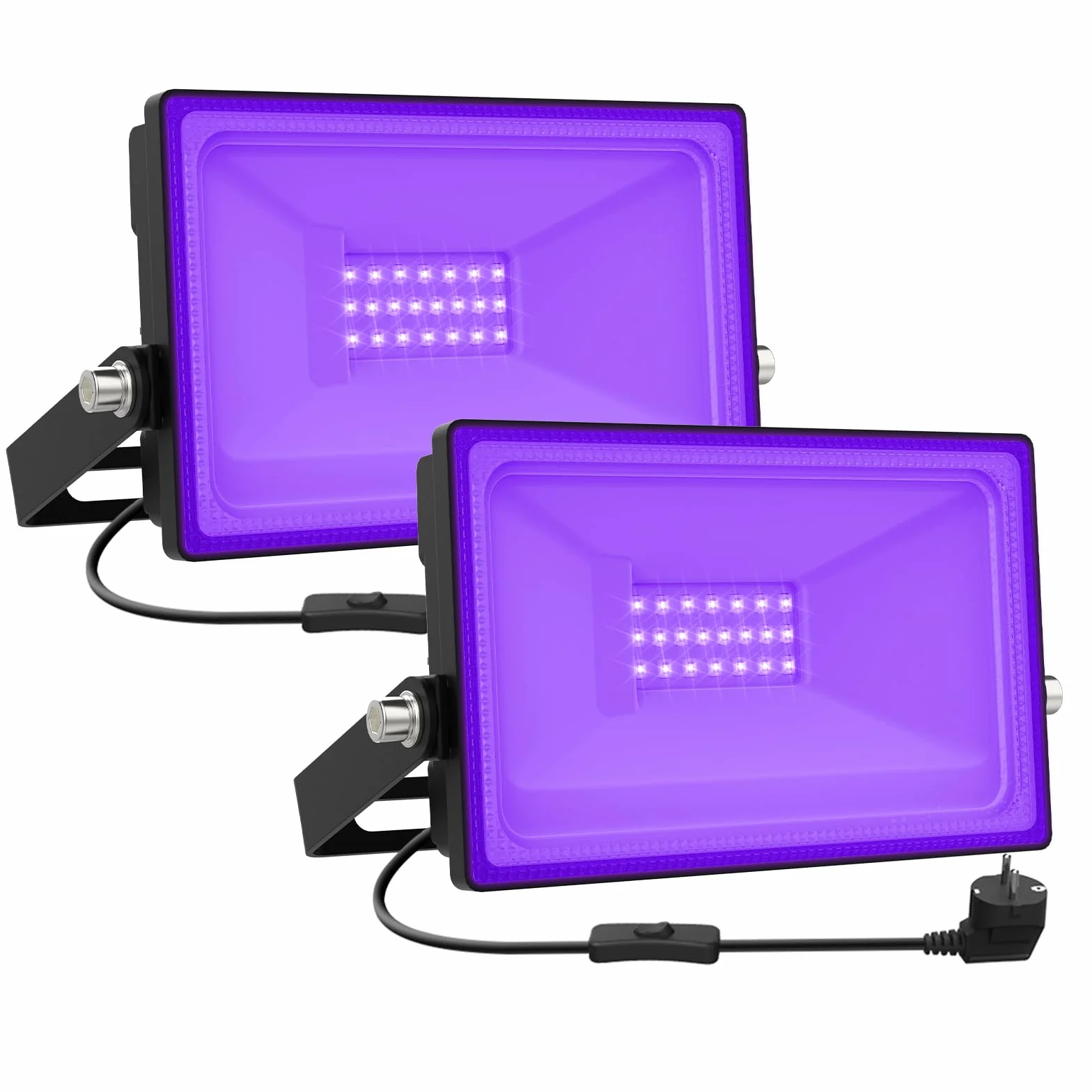 Onforu 20W Luce Nera UV, 2 Pezzi Faretto UV LED con spina, IP66 Faro UV LED Impermeabile,Black light Decorare per Acquario, Festa, Pittura Fluorescente, Poster Fluorescente, Bar, Festa