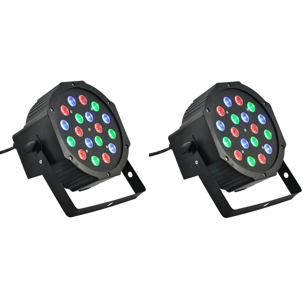 TEMPO DI SALDI 2 X Faro 18W Rgb Sensore Sonoro 18 Led Vari Colori Discoteca Luce Colorata