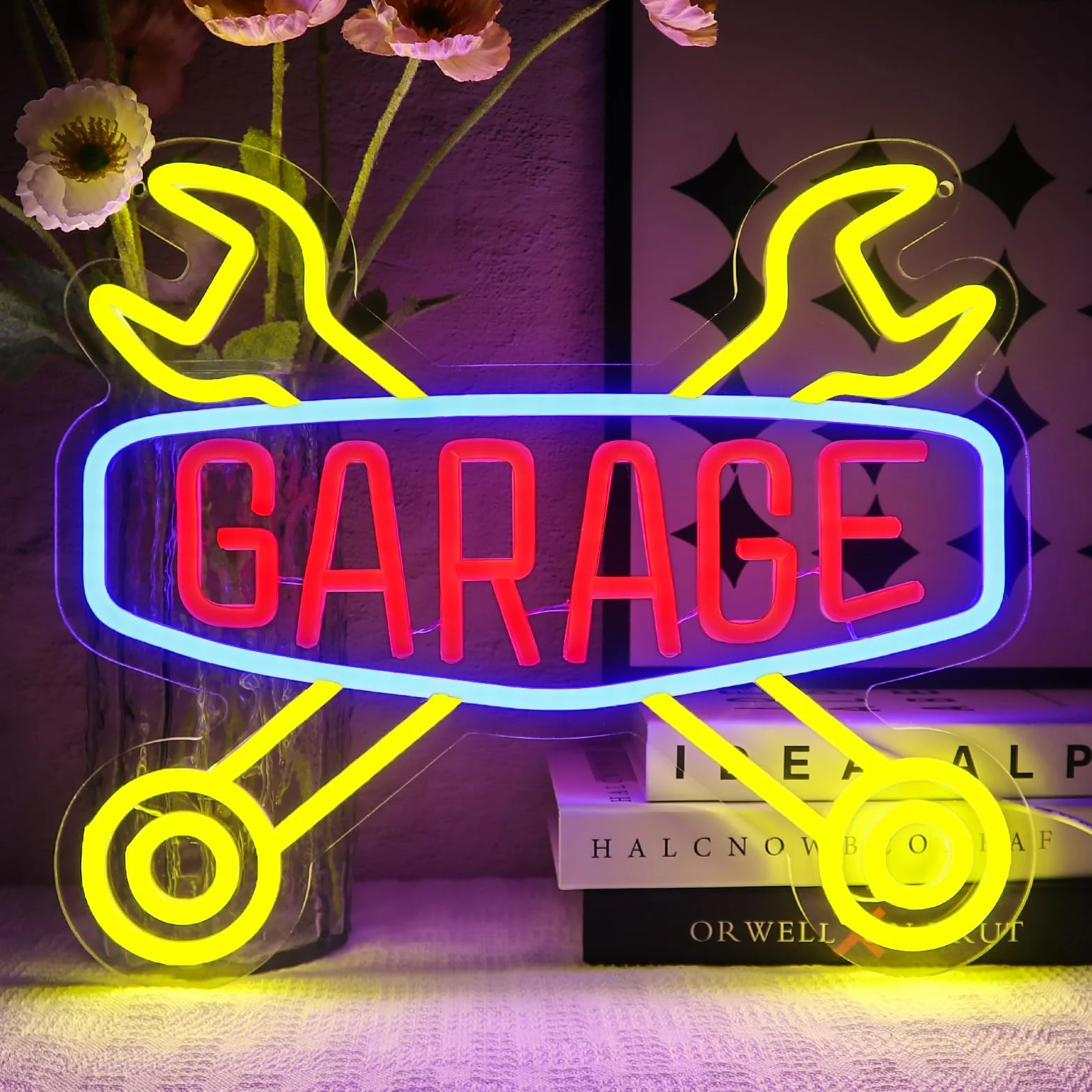Segno al Neon per Garage - Segno al Neon Check Engine per Decorazione da Parete, Luce al Neon da Parete USB a LED per Autorimessa, Caverna dell'Uomo, Camera per Auto, Officina di Riparazione