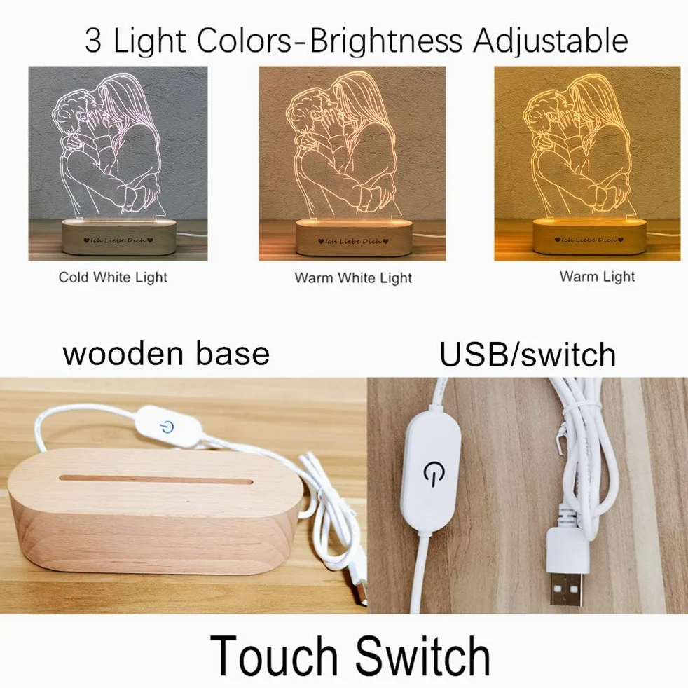 Foto personalizzata Lampada 3D Incisione di Testo, LED Luce notturna Per bambini Matrimonio Migliori regali (due persone)