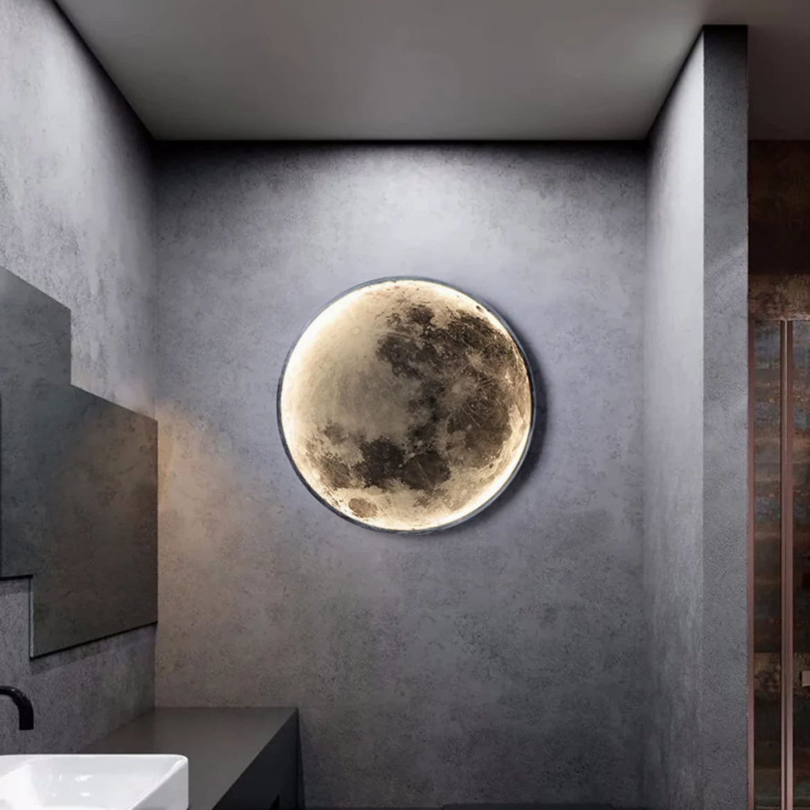 Lampada da Parete a LED Luna con Telecomando, Applique da Parete Interni Moderna Rotonda Lampada da Comodino Acrilico Illuminazione per Camera da Letto Soggiorno Scala Luce Notturna (24cm)