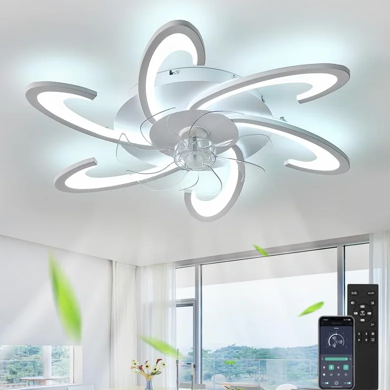 Silenzioso Led Ventilatore Da Soffitto Con Luce, Dimmerabile Lampadario Ventilatore Design Moderno, 6 Velocita Telecomando Timer Plafoniera Con Ventilatore Bambini Soggiorno Camera Da Letto Bianco