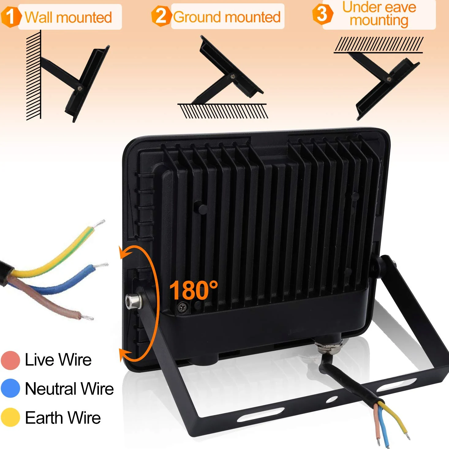 Faretto LED da Esterno 5x50W, Super Luminosa 4250LM Proiettore Lampada Luce Potente Bianco Caldo 3000K, IP66 Impermeabile Per Piazzale, Parcheggio (Nessuna Spina)
