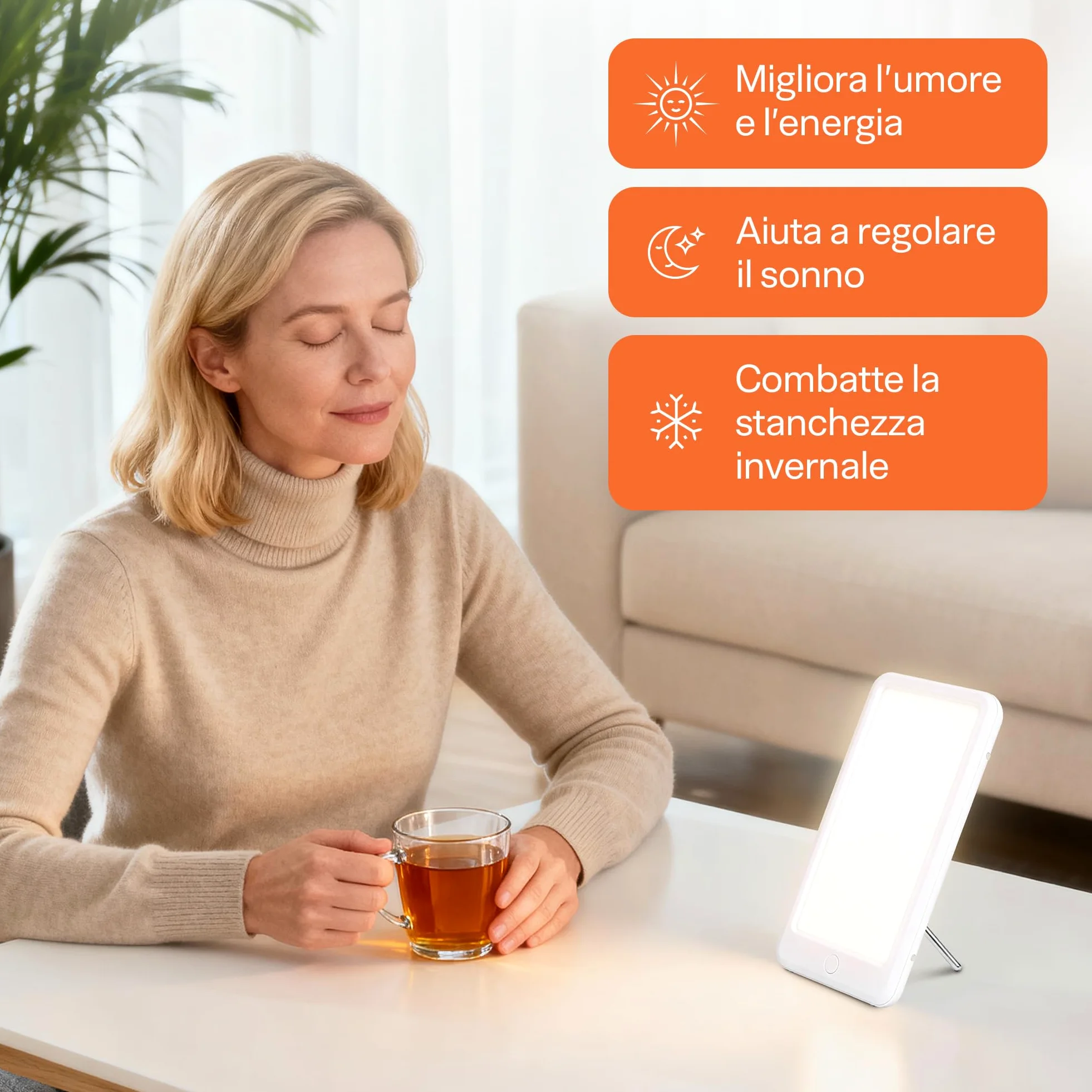 Top Life Lampada per Terapia della Luce 15000 lux - Dispositivo Potente per il Buon Umore - Regolabile a 3 Intensità (6 000, 10 000, 15 000)