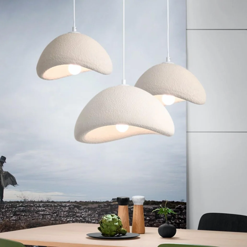 Lampada A Sospensione Wabi-Sabi Creativa Lampadario Moderna Bianco Opaco Stile Nordico Lampada in Cemento E27 Lampada per Camera da Letto Soggiorno Sala da Pranzo Cameretta Cucina(40CM)