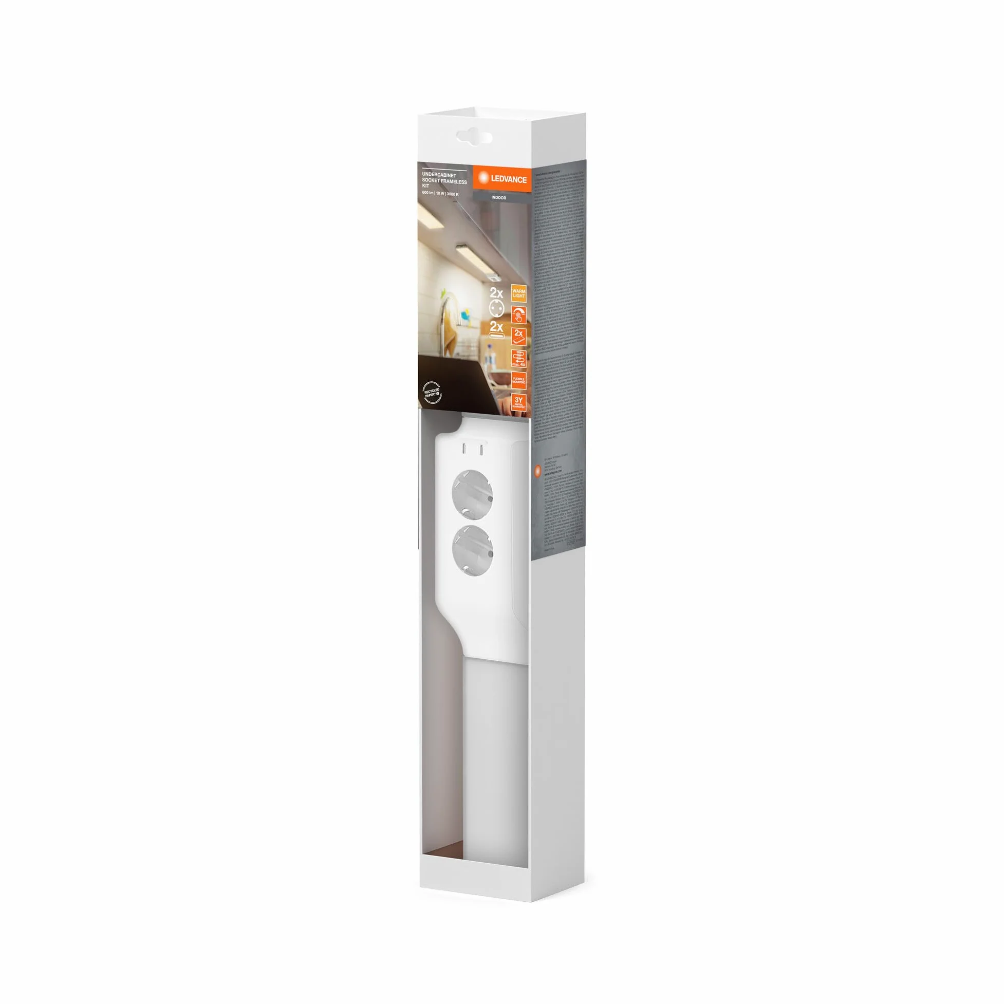 LEDVANCE apparecchio sottopensile con 2 prese e 2 connessioni USB-C, fascio luminoso ampio, 10 W, 500 lm, 3000 K, 830 bianco caldo, dimmerabile, set bianco in plastica (PC), IP20