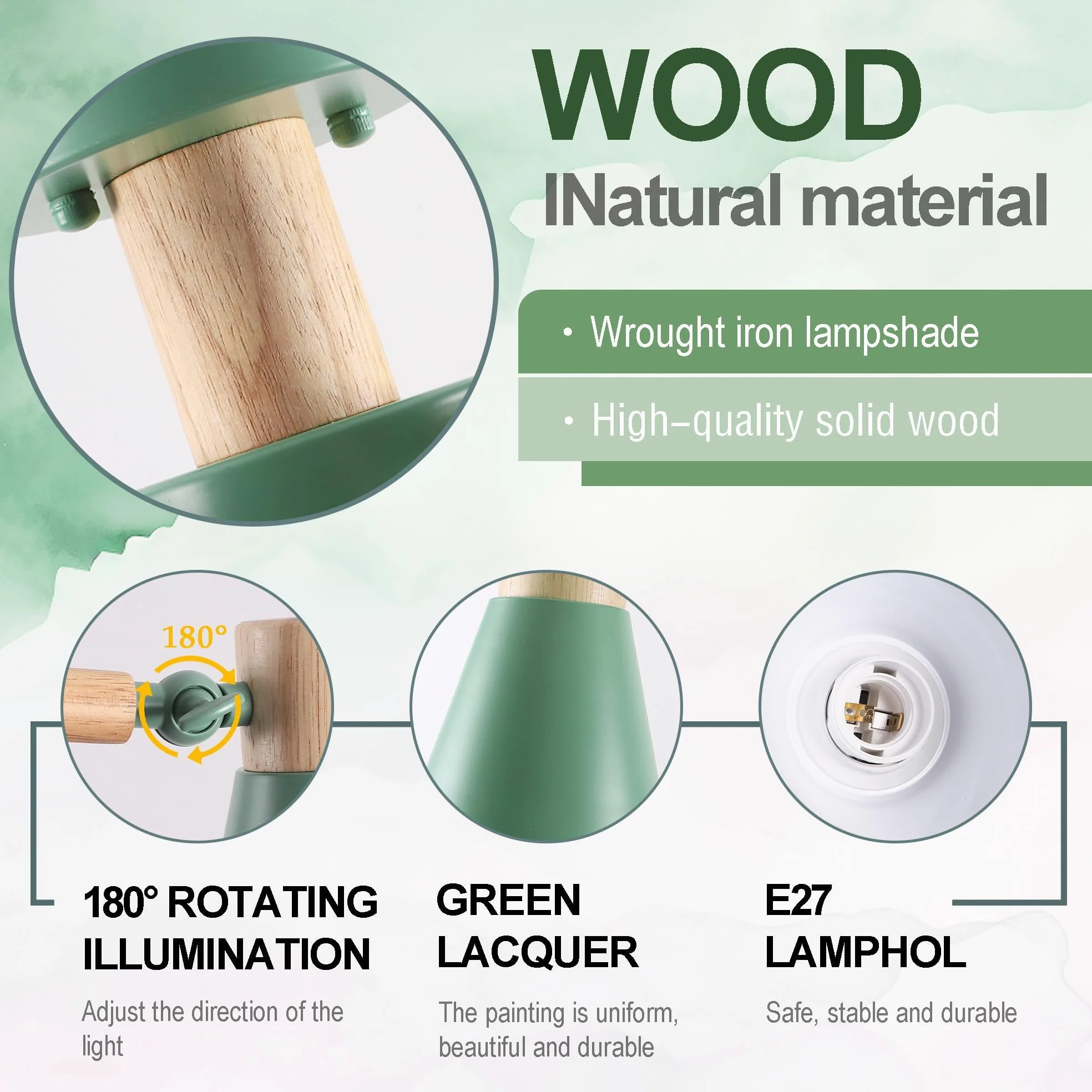 Verde Lampadario Camera Da Letto 6 Luci,Legno E Ferro Lampadario Soggiorno A Bracci Luminosi Regolabili lampadari E27 Ø82Cm Moderno Lampadario Cucina Per Letto Casa Camera Salotto