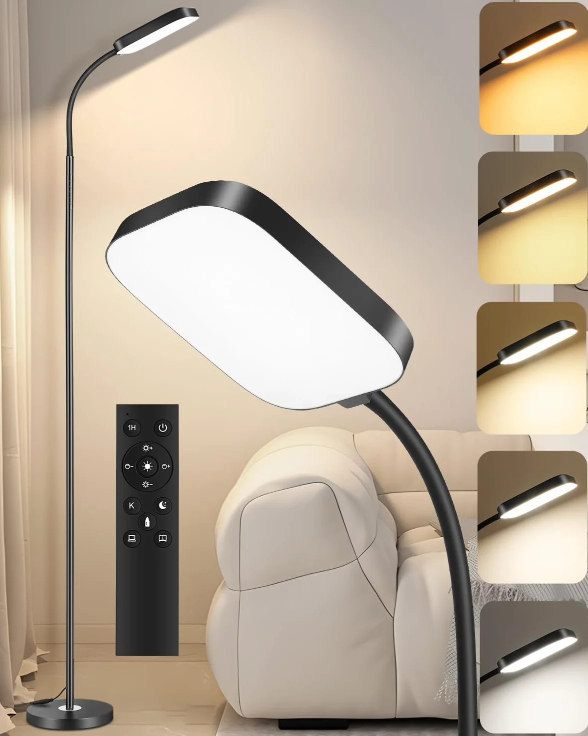 Lampada da terra LED dimmerabile 18W, 1850 lm – Lampada da terra salotto con telecomando, 3000–6500K, piantana moderna con luce regolabile, lampada da lettura