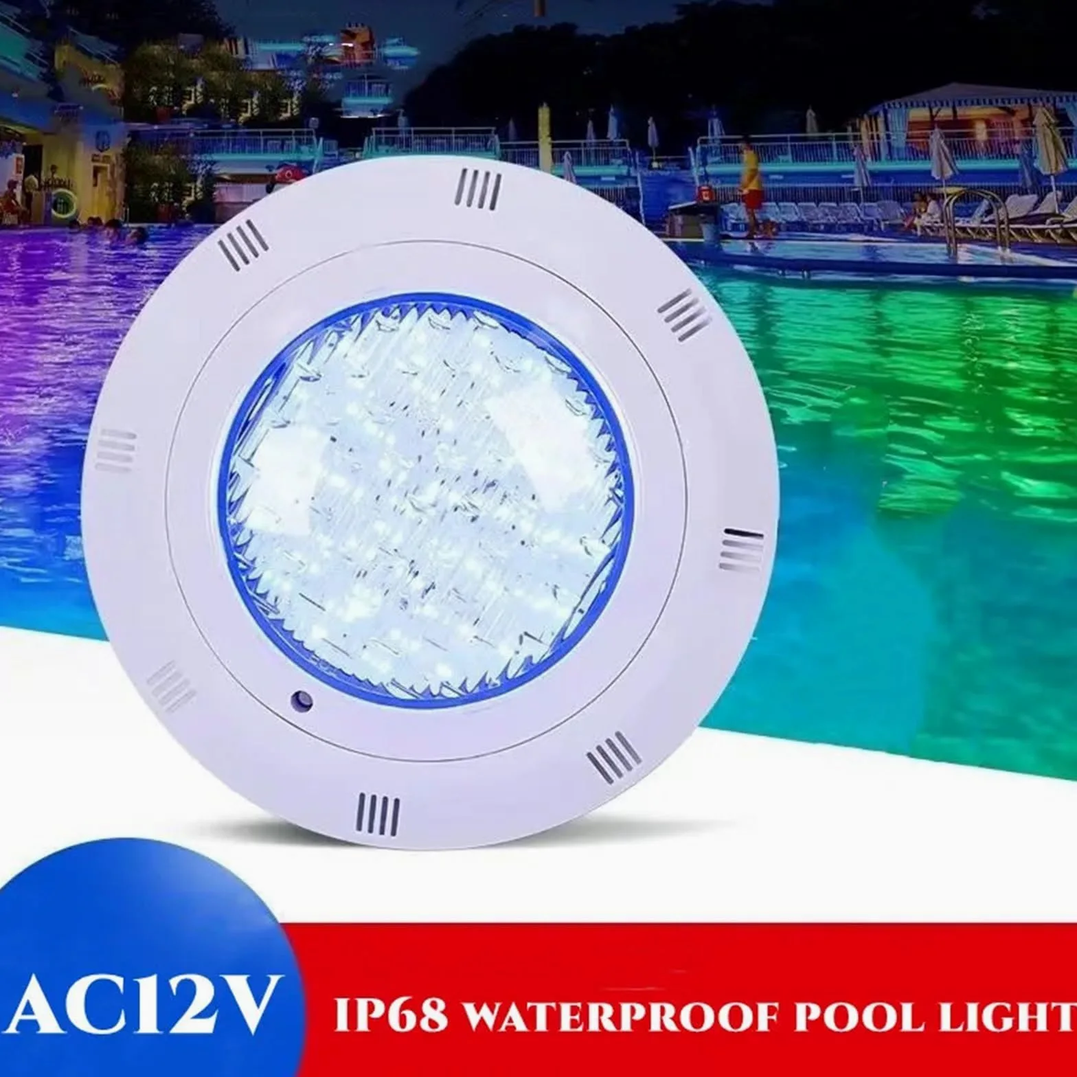 EDEDE Luci Piscina, 12V-ABS Luce Subacquea a LED da Parete IP68 Impermeabile a Sette Colori con Telecomando Illuminazione for Piscina 18W25W35W45W(Blauw,24W)