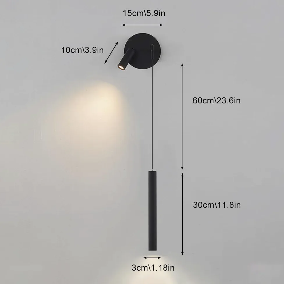 Lampada da Parete a Tubo Lungo, Lampada da Parete Moderna a LED con Piccolo Faretto Girevole e Orientabile, Lampade da Lettura da Comodino Nere, Applique da Parete con Flauto in Metallo per Camera da