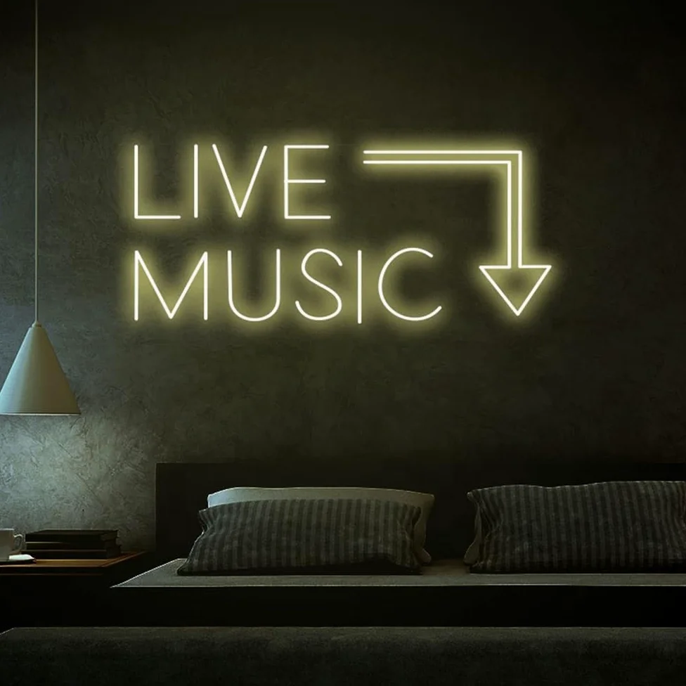 Insegna al Neon di Musica dal Vivo Barra della Musica Segno di Luce al Neon Festa in Musica LED Luce al Neon casa Camera Decorazione murale Negozio Decoro Festival Musicale luci al Neon,F