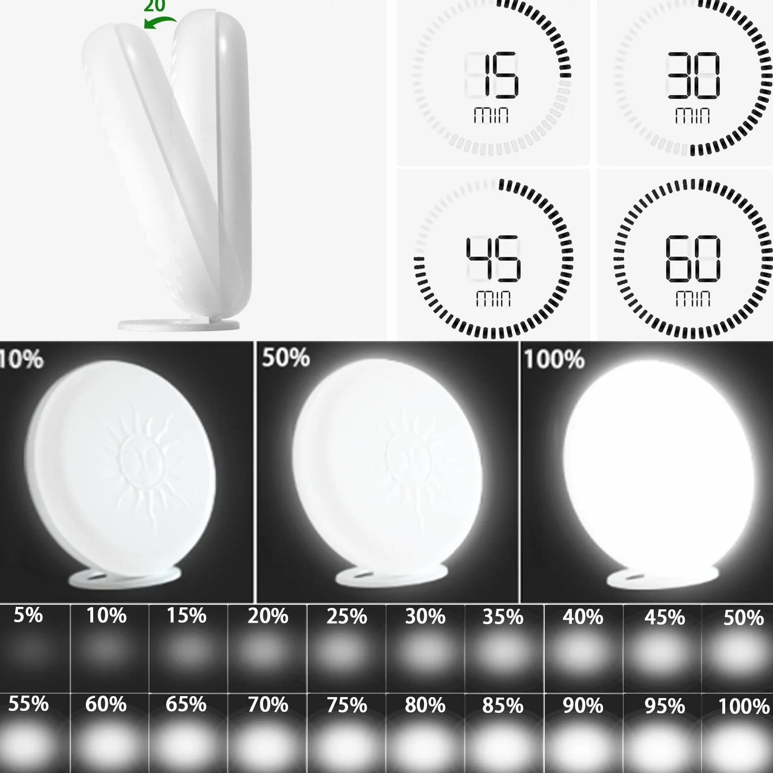 lampada diurna,10.000Lux,Lampada Naturale Alla Luce solare,Con Timer,Telecomando