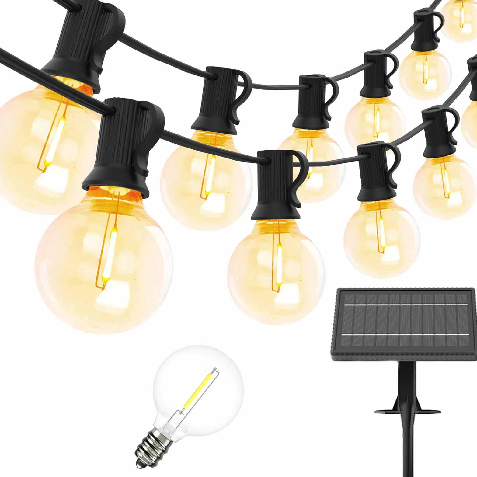 Catena Di Luci A Energia Solare Per Esterni, 15 M, Per Esterni, 25+1 Lampadine In Plastica, Impermeabile, IP45, Giardino, Terrazza, Alberi, Feste, 2700 K, Bianco Caldo Nozze