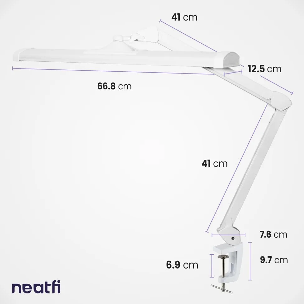 Neatfi Lampada da tavolo ultra luminosa da 3.500 lumen, con morsetto, lampada da scrivania super luminosa da 45 W, 270 LED SMD, lampada larga 26 pollici, dimmerabile, lampada a LED (bianco)
