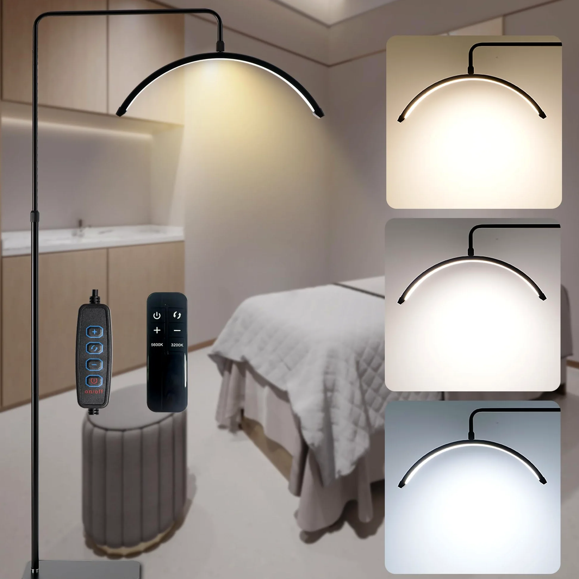 Lampada da terra a LED 48W con telecomando, luci da terra a mezza luna, luce per tatuaggi, estetiste per ciglia, bellezza, cura della pelle, sopracciglia
