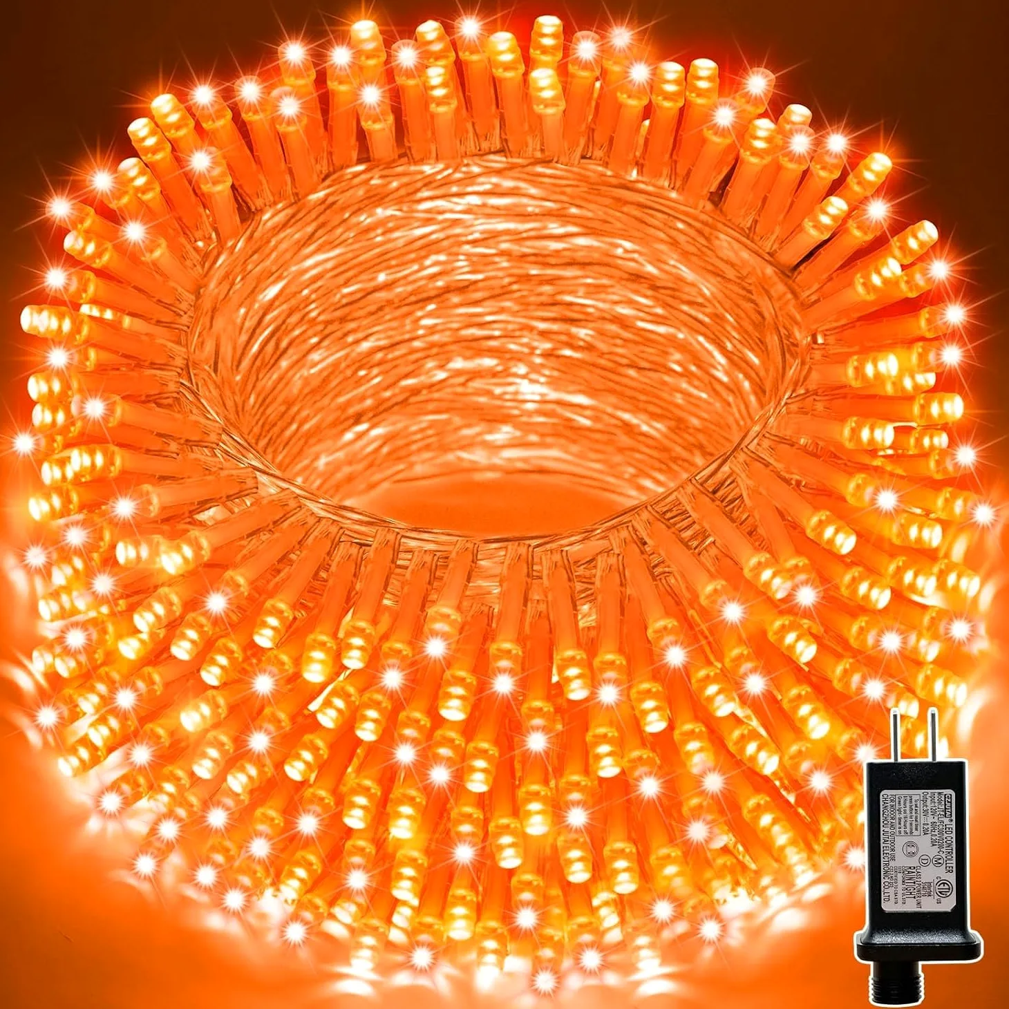 LAMPHOME 30 m di luci per Halloween, 300 LED trasparenti, filo stellato con spina, 16 modalità di illuminazione per interni ed esterni, albero di Natale, decorazione per feste di nozze (arancione)