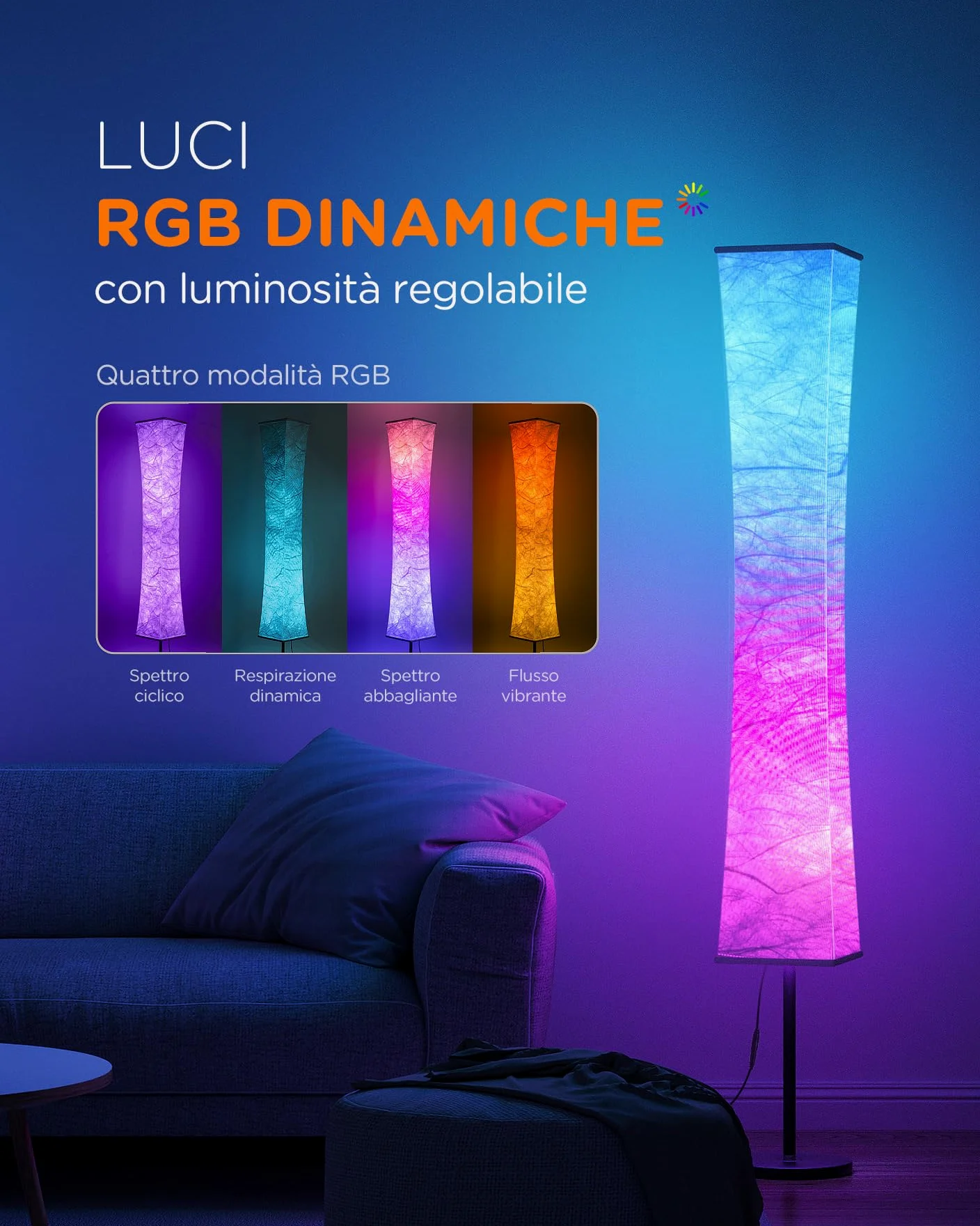 tomons Lampada da terra per soggiorno, dimmerabile, lampada da terra a LED RGB con telecomando e sincronizzazione musicale, lampada da lettura con ombra in tessuto bianco per camera da letto,