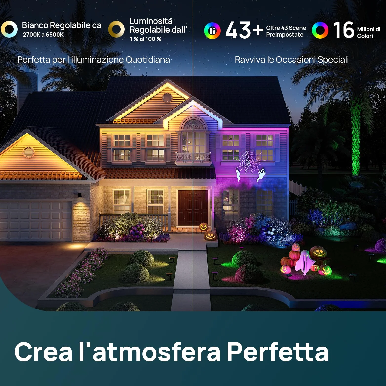 Linkind RGBTW Faretti Solari Intelligenti per Esterni SL5C, MPPT Solar-Tech, 16 Milioni di colori, Controllo Tramite app e Gruppo, Sincronizzazione musicale,IP67, confezione da 4
