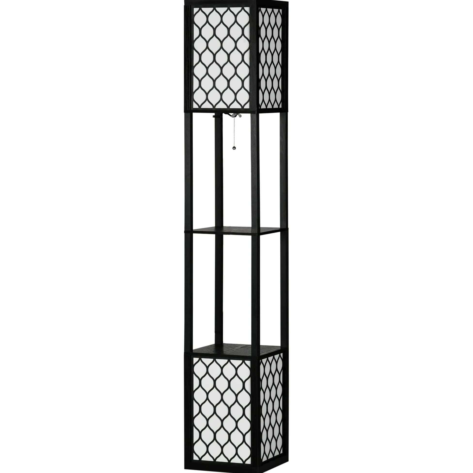 HOMCOM Lampada da Terra a Colonna in MDF e Plastica PP con 2 Ripiani, per Soggiorno, Studio e Camera da Letto, 26x26x156 cm, Bianca e Nera