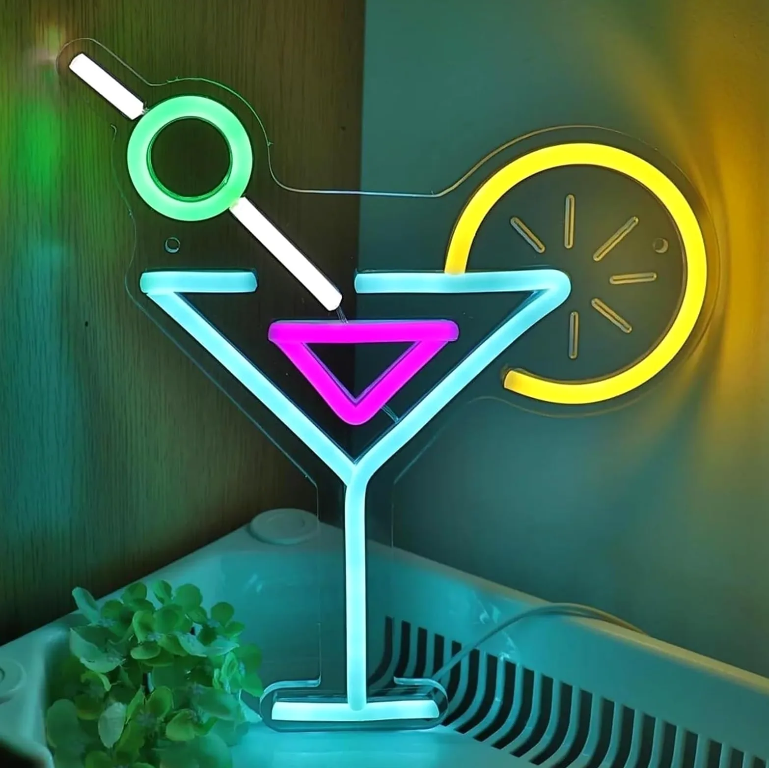 Luci al neon Per lampada al neon Cocktail Succo limone per la decorazione della parete per stanza Festa Casa Pub Club Illuminato