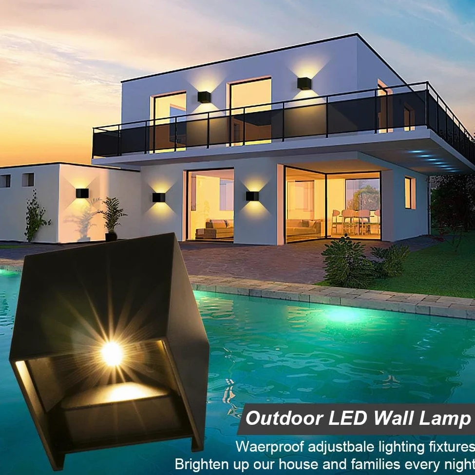 ledmo 4 Pezzi Applique da Parete Interno/Esterno 12W LED Moderno Lampada da Parete Angolo Regolabile del Fascio su e giù Bianco caldo 3000K Applique Esterno Impermeabile IP65 Per giardini, corridoi