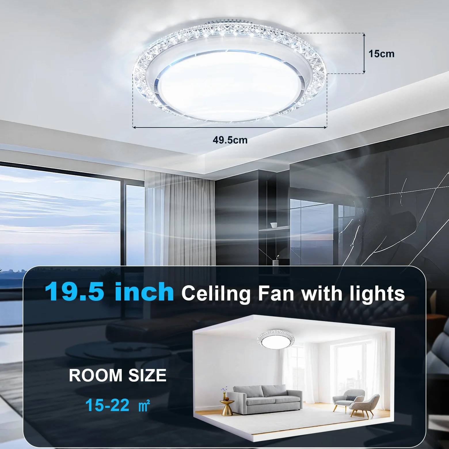 49.5cm Ventilatore da Soffitto con Luce e Telecomando,Lampadario Ventilatore da Soffitto Silenzioso con 3000-6500K Dimmerabile, 6 Velocità, Timer, Memoria,Plafoniera per Soggiorno Camera da Letto