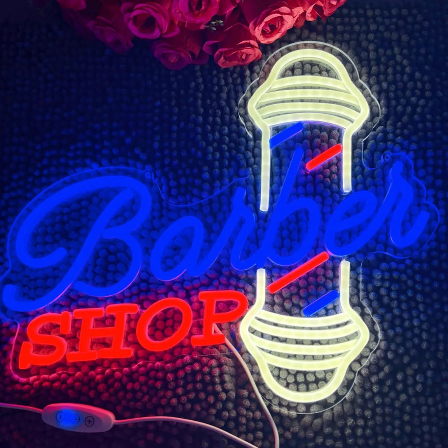 Insegna al neon a LED dimmerabile per barbiere e parrucchieri, decorazione da parete e finestra, materiale acrilico riutilizzabile, 40 x 34,5
