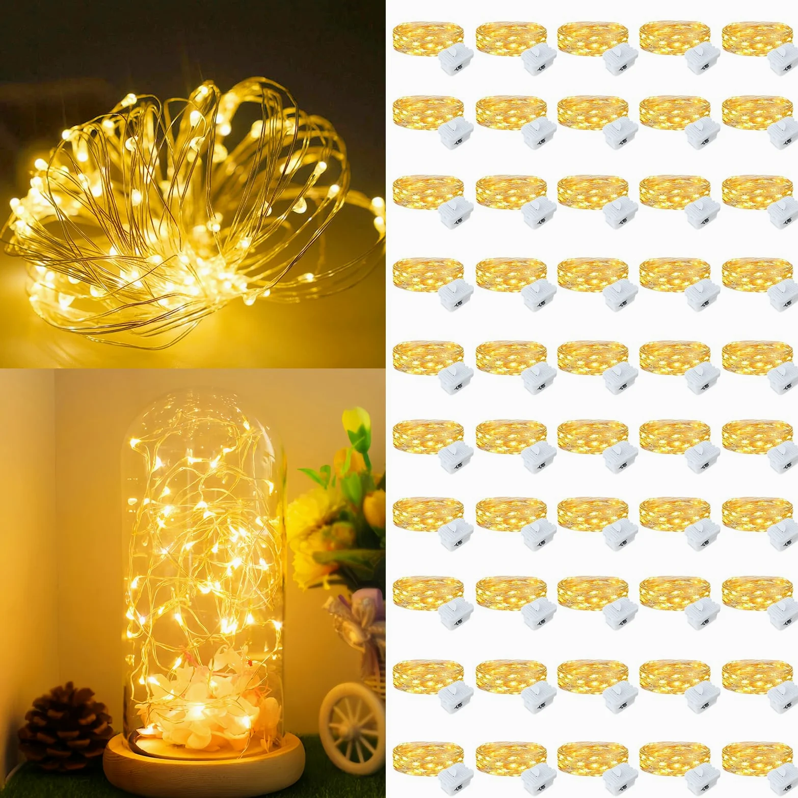 Ghirlanda di luci a forma di luna stellata, impermeabile, funzionamento a batteria, 2,8 m, 20 LED, per fai da te, Natale, matrimoni, feste, camera da letto (bianco caldo, confezione da 50)