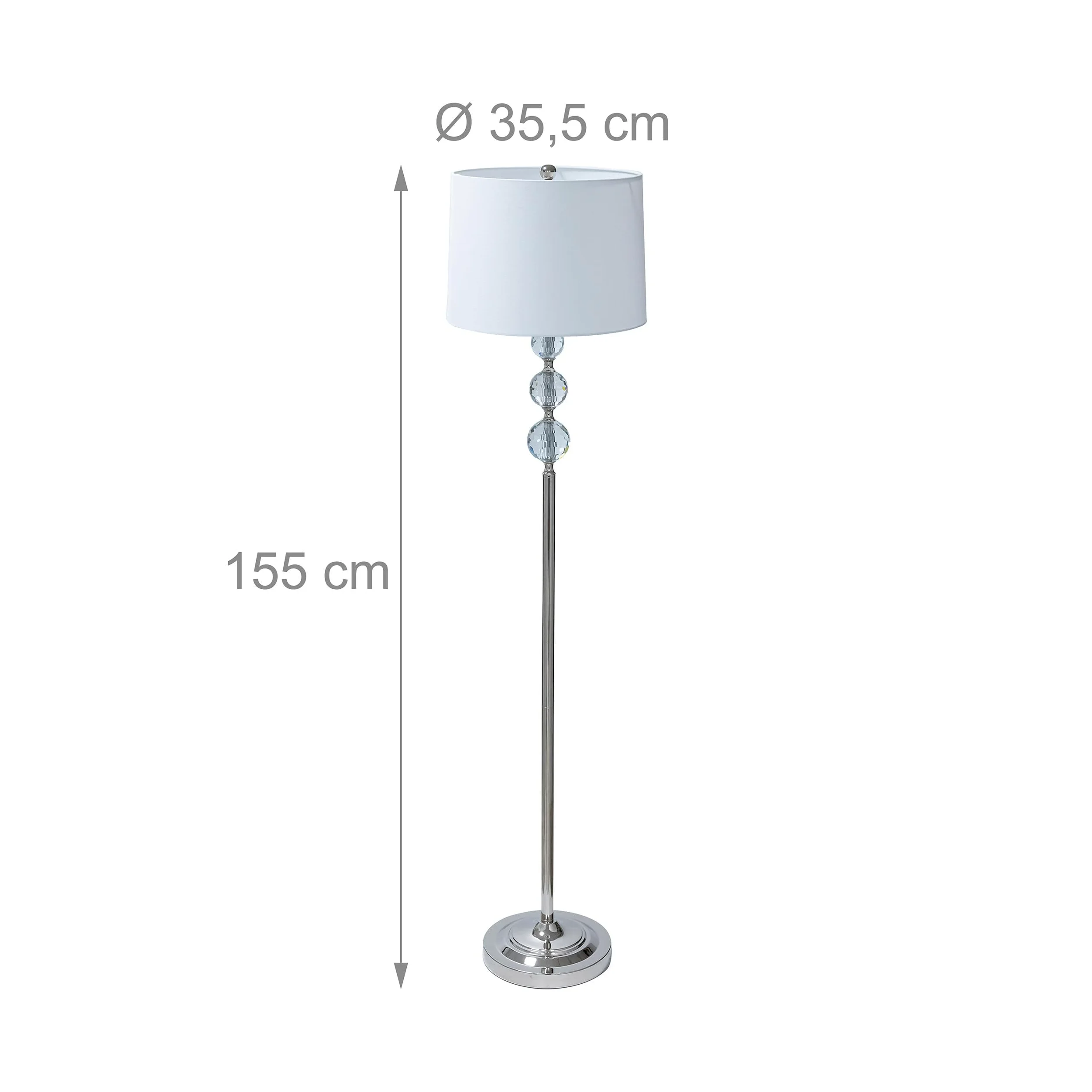 Relaxdays Lampada da Terra, Paralume in Tessuto, Metallo, E27, 155x35,5 cm, Effetto Cristallo