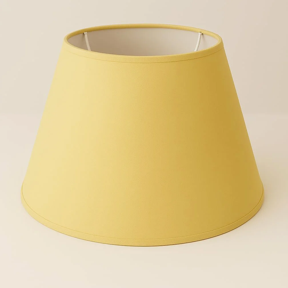 40 cm Cono Paralume, Tessuto di Cotone con PVC Bianco, Prodotto Artigianale, per Lampada da Tavolo, Piantana (Giallo)
