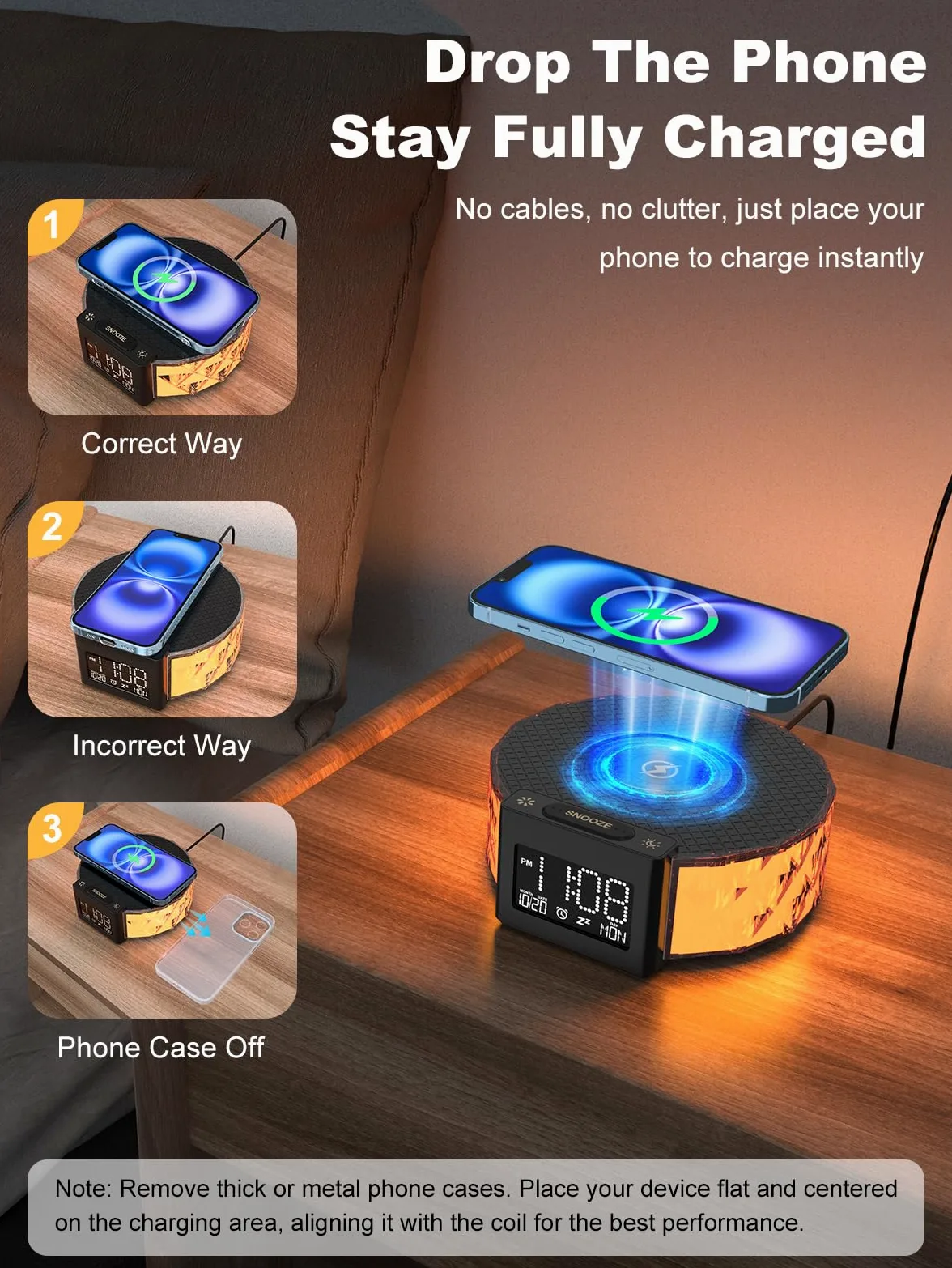 Smiling Shark Lampada Sveglia, Intelligente Sveglia Luce Ricarica Wireless con Timer Snooze Controllo Touch 3 Luminosità e Effetto RGB Wake Up Light Alarm Clock Charger per Comodino