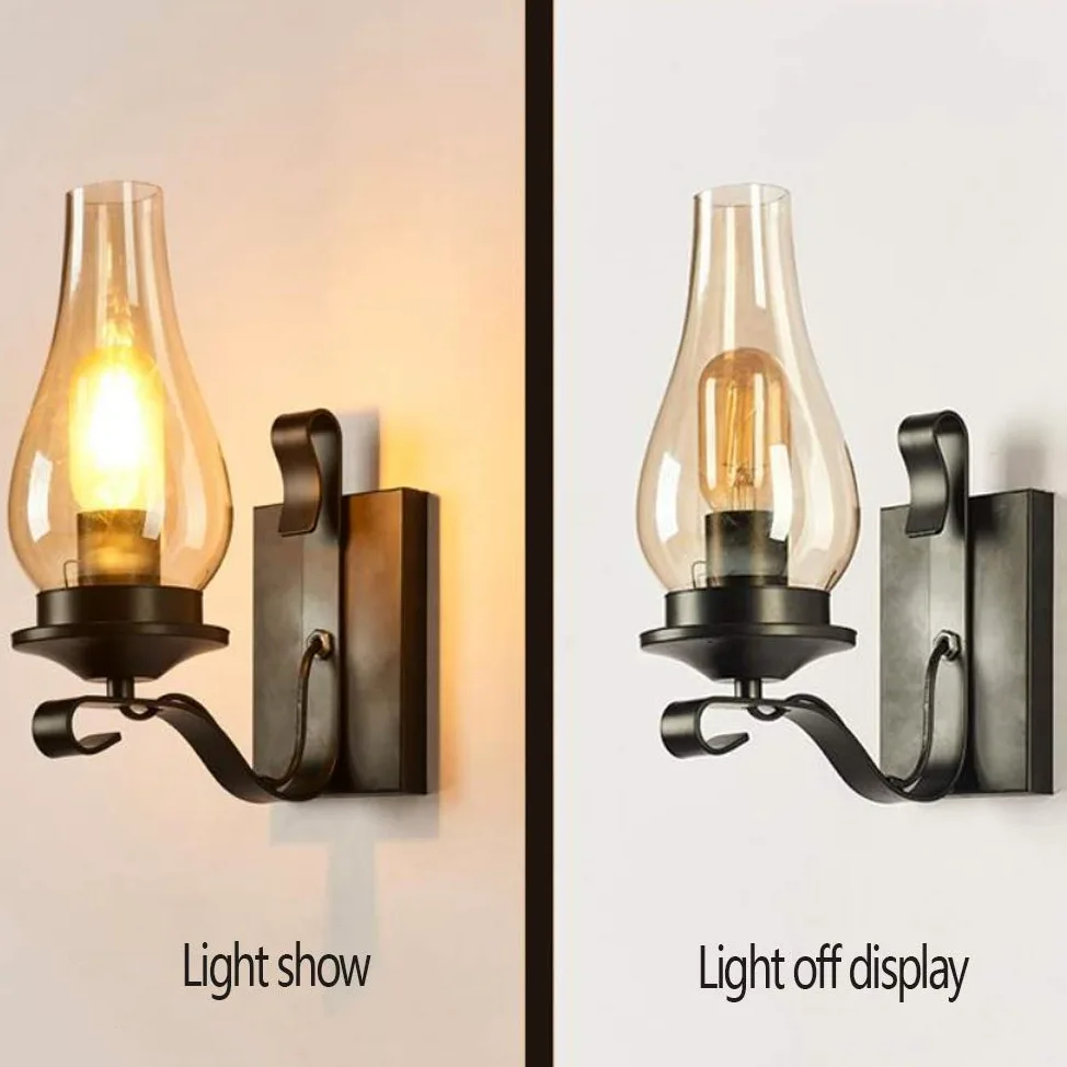 Lampada Da Parete Retrò Applique Parete Industriale Ferro E27 Paralume Vetro Lampada A Muro Semplice Ristorante Casa Bar Camera Letto Comodino Corridoio Illuminazione A Parete Decorativa Interni,F