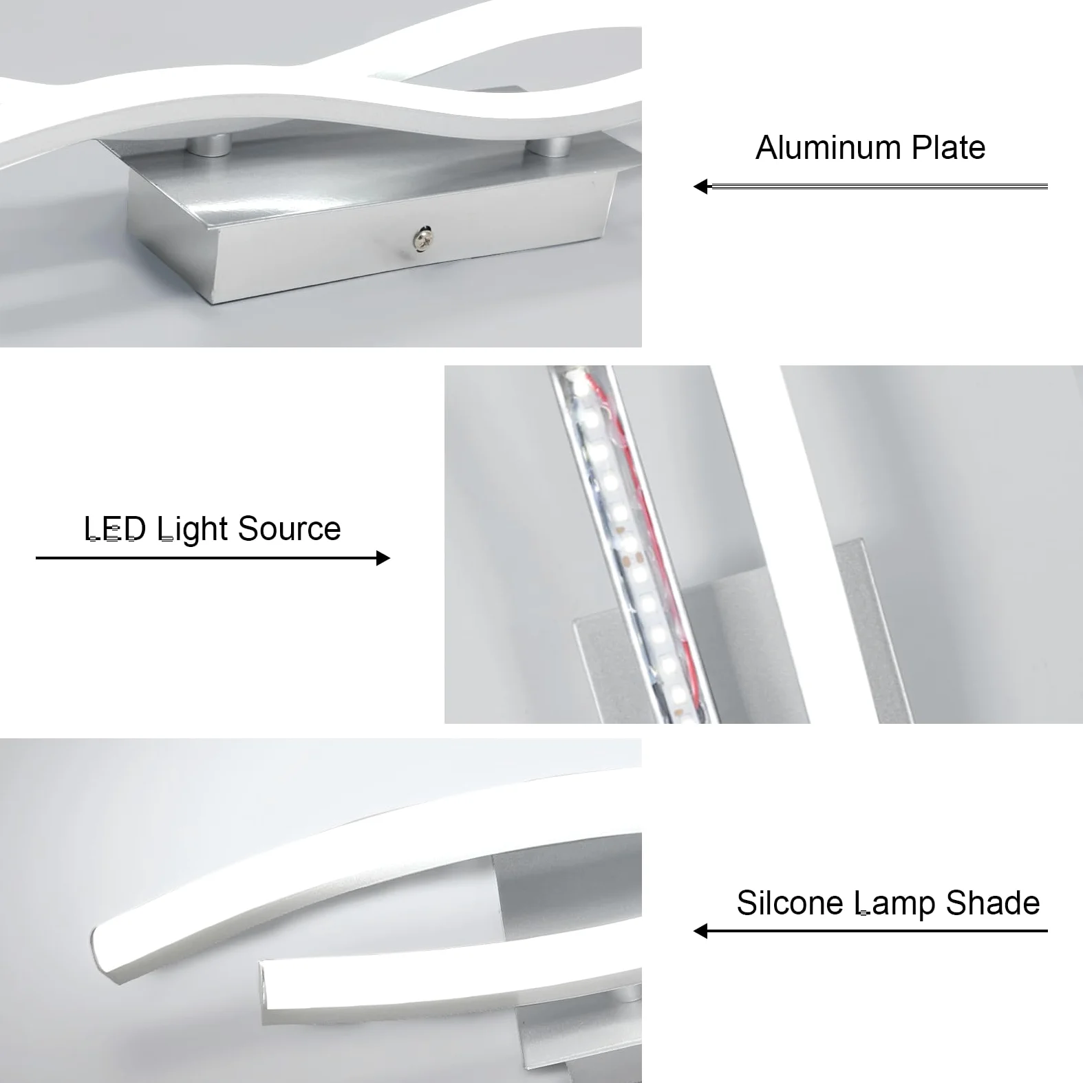 Comely 2 Pezzi Applique da Interno LED, 14W 1575LM Moderna Lampada da Parete per Interni, Lampada a Muro per Soggiorno Camera da Letto, Luce ianca 6500K, Argento, 41cm