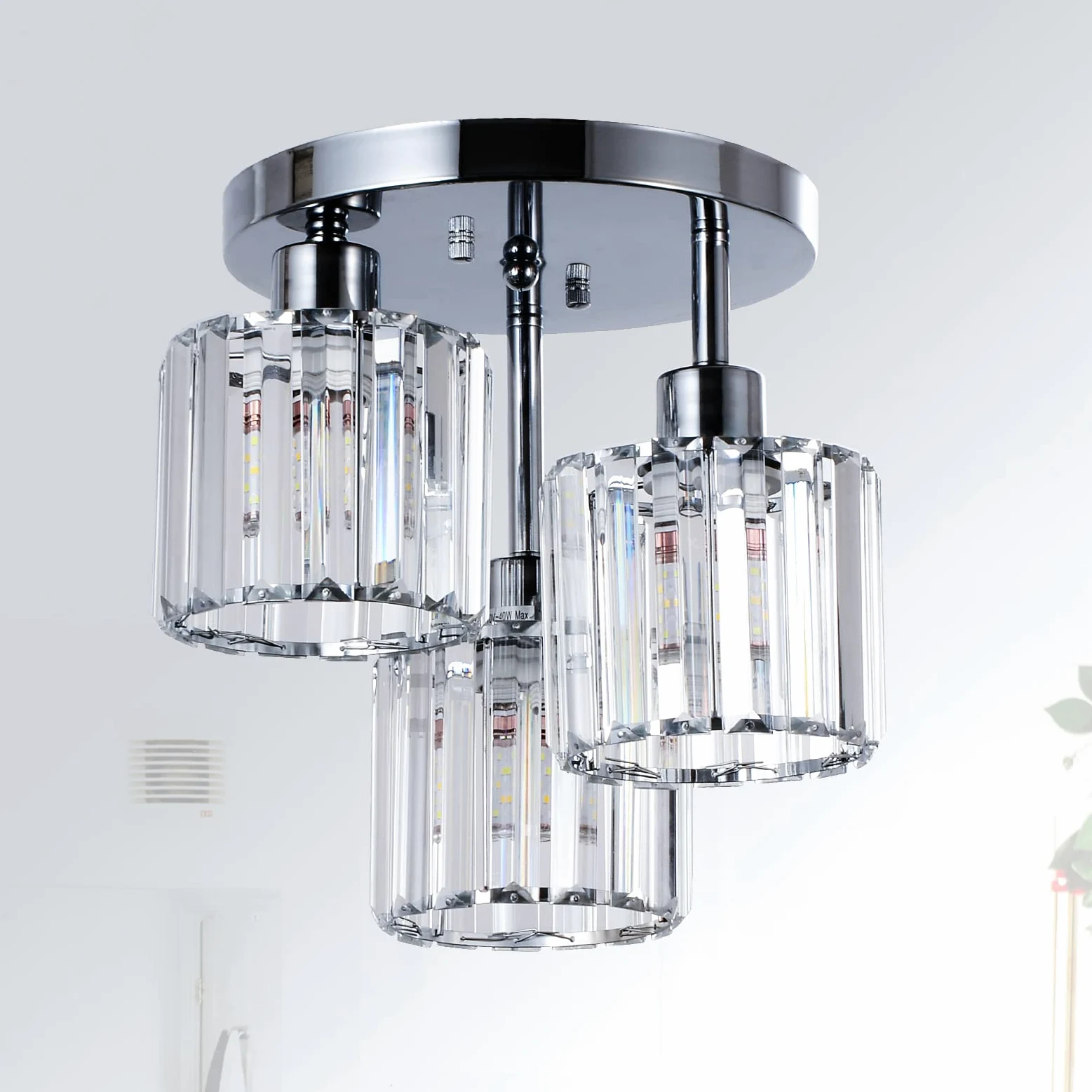 Rayofly Lampadari moderni di cristallo a soffitto, Plafoniera a 3 luci con paralume in vetro, Plafoniera cromata per soggiorno, corridoio, bagno, camera da letto, Lampadario a sospensione per cucina