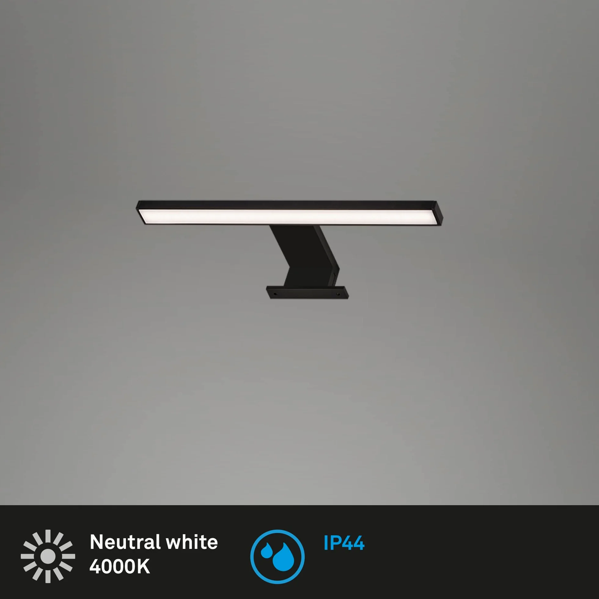 Briloner - Lampada LED a specchio, lampada a specchio IP44, lampada da bagno, lampada da bagno 5 Watt, 500 Lumen, 4000 Kelvin, nero, 300x103x36mm (LxLxH)