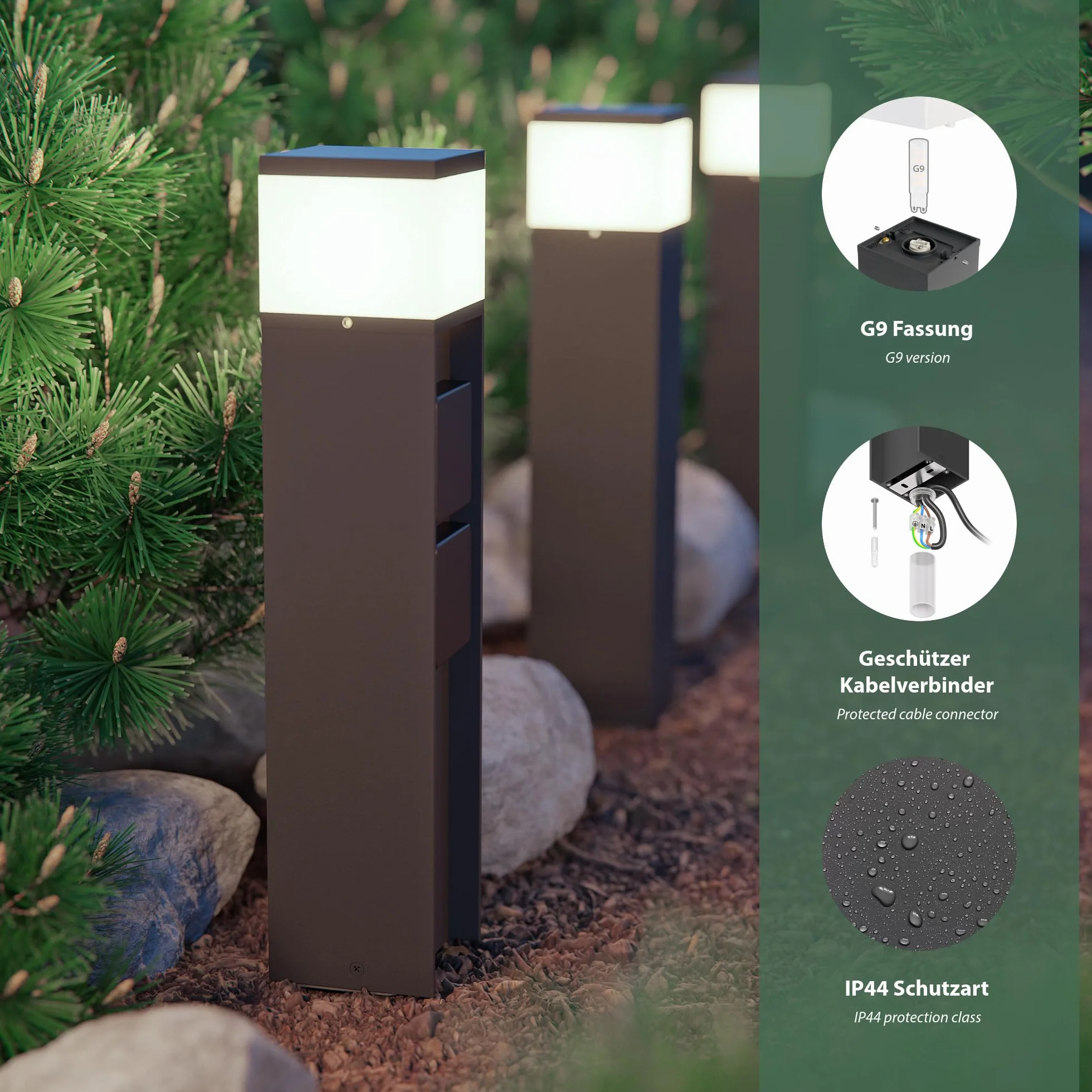 ledscom.de Bollard light PODEL per esterni, Smart Home, 39cm, antracite, 2 prese, incl. lampadina G9, 596lm, bianco