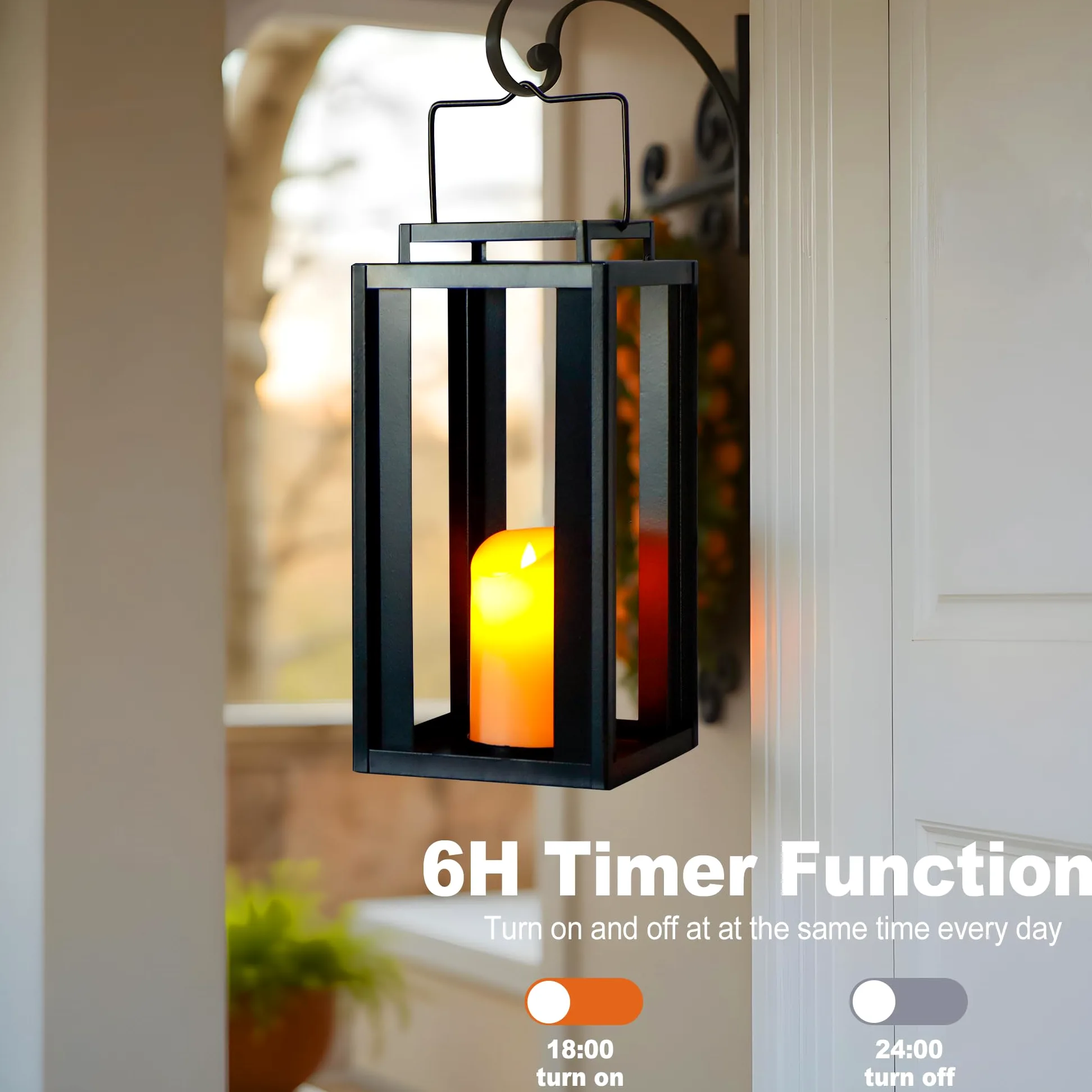 TRIROCKS Lanterna Metallica Grande per Esterno 43 cm Alta, Porta Candela Appeso Decorativa con Candela Timer Senza Fiamma a LED per Casa, Giardino, Patio (Senza Vetro)