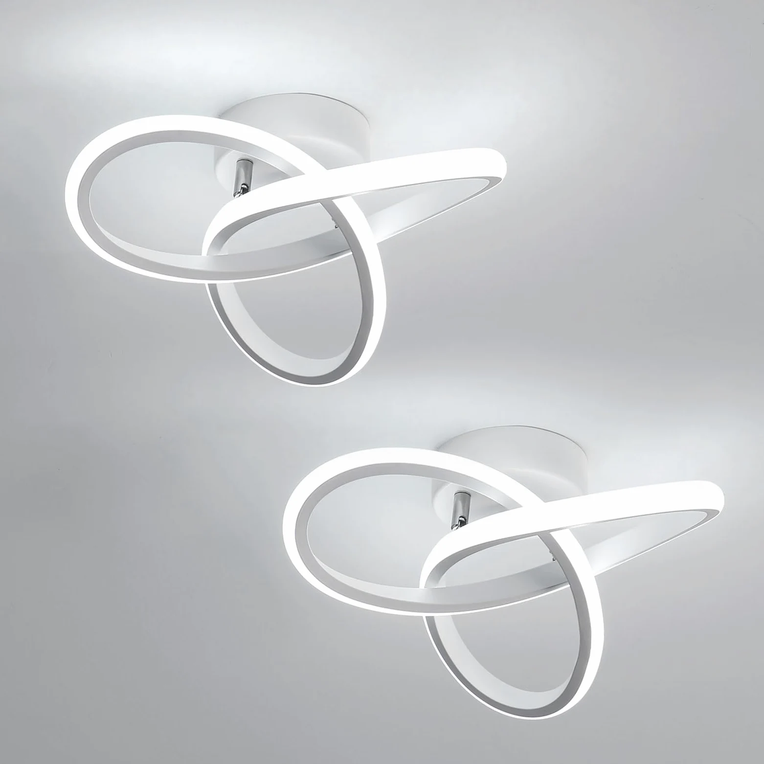 Osairous 2 Pezzi Plafoniera LED Soffitto Moderno, 22W 2475LM Lampadario LED Camera da Letto, Lampada da Soffitto Soggiorno Bianco Design Fiore per Cucina Corridoio, Bianco Freddo 6500K, 25CM