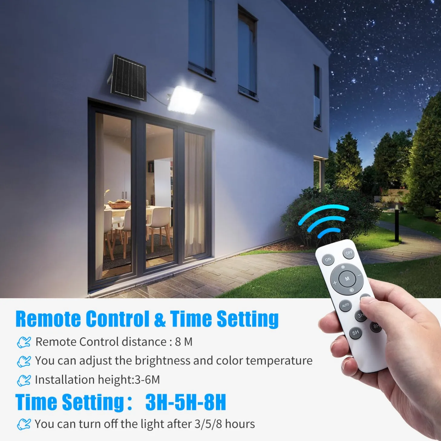 Aigostar- Faro led esterno con grande pannello solare,dimmerabile 3000/4000/6500K,4000mAH,Batteria di grande capacità,Faretto led da esterno solare con telecomando per esterno e giardino,4 Pezzi